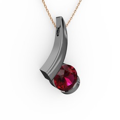 Rodolit garnet 925 ayar siyah rodyum kaplama gümüş kolye (40 cm gümüş rolo zincir)