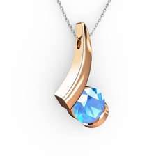 Modern Tektaş Kolye - Akuamarin 18 ayar rose altın kolye (40 cm beyaz altın rolo zincir) #58vy8s