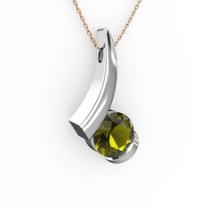 Modern Tektaş Kolye - Peridot 8 ayar beyaz altın kolye (40 cm rose altın rolo zincir) #70hjbu