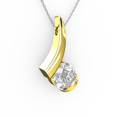 Modern Tektaş Kolye - Swarovski 14 ayar altın kolye (40 cm beyaz altın rolo zincir) #acs4f9