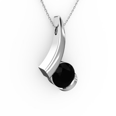 Modern Tektaş Kolye - Siyah zirkon 18 ayar beyaz altın kolye (40 cm gümüş rolo zincir) #bvloxy