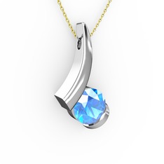 Modern Tektaş Kolye - Akuamarin 18 ayar beyaz altın kolye (40 cm altın rolo zincir) #cdq28y