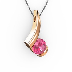 Modern Tektaş Kolye - Pembe kuvars 18 ayar rose altın kolye (40 cm gümüş rolo zincir) #eervub