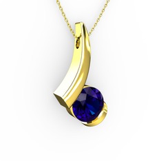 Modern Tektaş Kolye - Lab safir 925 ayar altın kaplama gümüş kolye (40 cm gümüş rolo zincir) #evwmbh