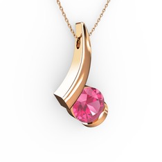 Modern Tektaş Kolye - Pembe kuvars 8 ayar rose altın kolye (40 cm rose altın rolo zincir) #lbkk4u