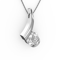 Modern Tektaş Kolye - Swarovski 14 ayar beyaz altın kolye (40 cm gümüş rolo zincir) #o6u7dm