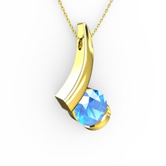 Modern Tektaş Kolye - Akuamarin 18 ayar altın kolye (40 cm altın rolo zincir) #pex20k