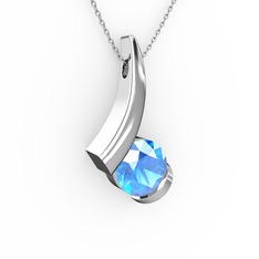 Modern Tektaş Kolye - Akuamarin 8 ayar beyaz altın kolye (40 cm beyaz altın rolo zincir) #qpm84t