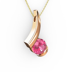 Modern Tektaş Kolye - Pembe kuvars 18 ayar rose altın kolye (40 cm altın rolo zincir) #re874u