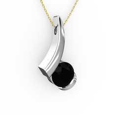 Modern Tektaş Kolye - Siyah zirkon 14 ayar beyaz altın kolye (40 cm altın rolo zincir) #rzuinl