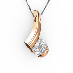 Modern Tektaş Kolye - Pırlanta 14 ayar rose altın kolye (0.92 karat, 40 cm gümüş rolo zincir) #tydkrm