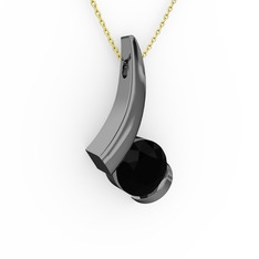 Modern Tektaş Kolye - Siyah zirkon 925 ayar siyah rodyum kaplama gümüş kolye (40 cm altın rolo zincir) #tzgg87