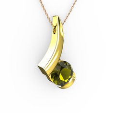 Modern Tektaş Kolye - Peridot 8 ayar altın kolye (40 cm rose altın rolo zincir) #ulbqmk