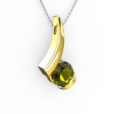 Peridot 14 ayar altın kolye (40 cm beyaz altın rolo zincir)