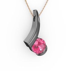 Modern Tektaş Kolye - Pembe kuvars 925 ayar siyah rodyum kaplama gümüş kolye (40 cm rose altın rolo zincir) #vrkk90