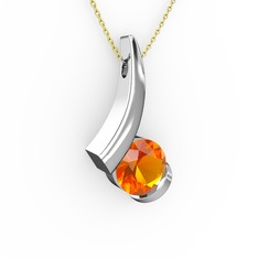 Modern Tektaş Kolye - Sitrin 18 ayar beyaz altın kolye (40 cm altın rolo zincir) #xd62tr