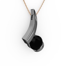 Modern Tektaş Kolye - Siyah zirkon 925 ayar siyah rodyum kaplama gümüş kolye (40 cm rose altın rolo zincir) #xo6q88