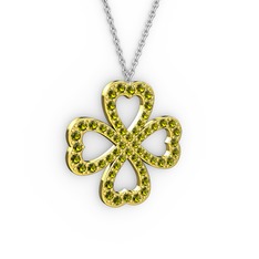 Yonca Kolye - Peridot 14 ayar altın kolye (40 cm beyaz altın rolo zincir) #16jcrcx
