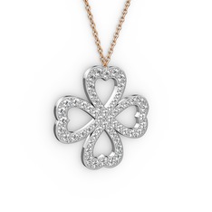 Swarovski 14 ayar beyaz altın kolye (40 cm rose altın rolo zincir)