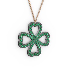 Yonca Kolye - Yeşil kuvars 925 ayar siyah rodyum kaplama gümüş kolye (40 cm rose altın rolo zincir) #19ujyrs