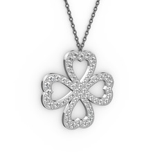 Yonca Kolye - Beyaz zirkon 18 ayar beyaz altın kolye (40 cm gümüş rolo zincir) #1bozkus