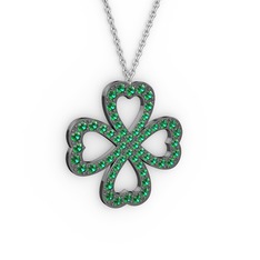 Yonca Kolye - Yeşil kuvars 925 ayar siyah rodyum kaplama gümüş kolye (40 cm gümüş rolo zincir) #1dyg63v