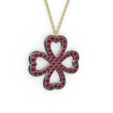 Garnet 925 ayar siyah rodyum kaplama gümüş kolye (40 cm altın rolo zincir)