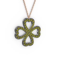 Yonca Kolye - Peridot 925 ayar siyah rodyum kaplama gümüş kolye (40 cm rose altın rolo zincir) #1kx5mui