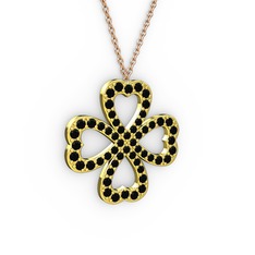 Siyah zirkon 925 ayar altın kaplama gümüş kolye (40 cm rose altın rolo zincir)