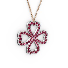 Rodolit garnet 18 ayar beyaz altın kolye (40 cm rose altın rolo zincir)