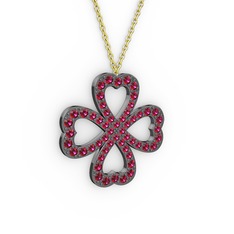 Yonca Kolye - Rodolit garnet 925 ayar siyah rodyum kaplama gümüş kolye (40 cm altın rolo zincir) #1tltvtn