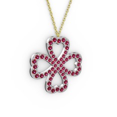 Rodolit garnet 14 ayar beyaz altın kolye (40 cm altın rolo zincir)