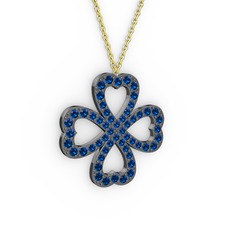 Yonca Kolye - Lab safir 925 ayar siyah rodyum kaplama gümüş kolye (40 cm altın rolo zincir) #1yi1kmu