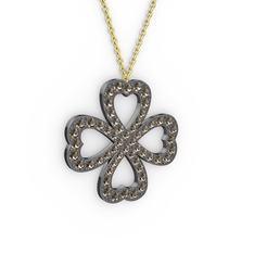 Yonca Kolye - Dumanlı kuvars 925 ayar siyah rodyum kaplama gümüş kolye (40 cm altın rolo zincir) #1ztbpv