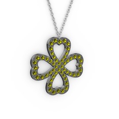 Peridot 925 ayar siyah rodyum kaplama gümüş kolye (40 cm beyaz altın rolo zincir)