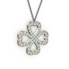 Yonca Kolye - Akuamarin 925 ayar rose altın kaplama gümüş kolye (40 cm gümüş rolo zincir) #89eo69