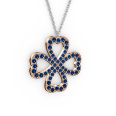 Yonca Kolye - Lab safir 925 ayar rose altın kaplama gümüş kolye (40 cm beyaz altın rolo zincir) #ajjft4