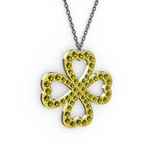 Yonca Kolye - Peridot 14 ayar altın kolye (40 cm gümüş rolo zincir) #bw2dky