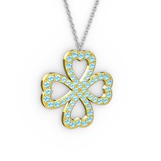 Yonca Kolye - Akuamarin 925 ayar altın kaplama gümüş kolye (40 cm beyaz altın rolo zincir) #c9uaeo