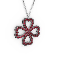 Yonca Kolye - Garnet 925 ayar siyah rodyum kaplama gümüş kolye (40 cm gümüş rolo zincir) #diajd2