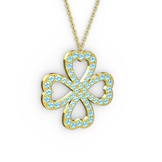 Yonca Kolye - Akuamarin 18 ayar altın kolye (40 cm altın rolo zincir) #nhj657