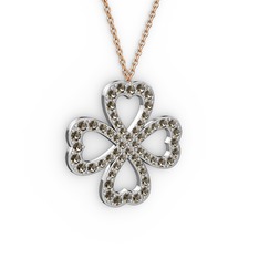 Yonca Kolye - Dumanlı kuvars 8 ayar beyaz altın kolye (40 cm rose altın rolo zincir) #pr5kr7