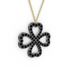 Yonca Kolye - Siyah zirkon 925 ayar siyah rodyum kaplama gümüş kolye (40 cm altın rolo zincir) #pts440