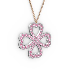 Yonca Kolye - Pembe kuvars 14 ayar beyaz altın kolye (40 cm rose altın rolo zincir) #riybof