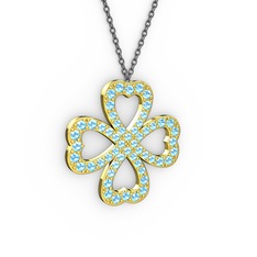 Yonca Kolye - Akuamarin 8 ayar altın kolye (40 cm gümüş rolo zincir) #rljcd8