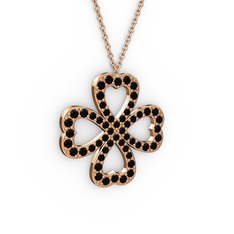 Yonca Kolye - Siyah zirkon 14 ayar rose altın kolye (40 cm rose altın rolo zincir) #rs3rz9