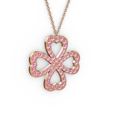 Yonca Kolye - Pembe kuvars 8 ayar rose altın kolye (40 cm rose altın rolo zincir) #tf4h2f