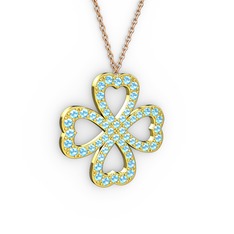 Yonca Kolye - Akuamarin 18 ayar altın kolye (40 cm rose altın rolo zincir) #tti92i