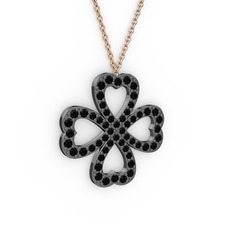 Yonca Kolye - Siyah zirkon 925 ayar siyah rodyum kaplama gümüş kolye (40 cm gümüş rolo zincir) #vdob6i