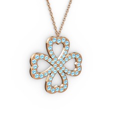 Yonca Kolye - Akuamarin 14 ayar rose altın kolye (40 cm rose altın rolo zincir) #z2xih3